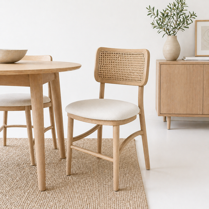 Pack de 2 Sillas Kansas de Estilo Natural Con Respaldo Tejido y Asiento Acolchado