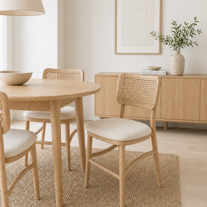 Pack de 2 Sillas Kansas de Estilo Natural Con Respaldo Tejido y Asiento Acolchado