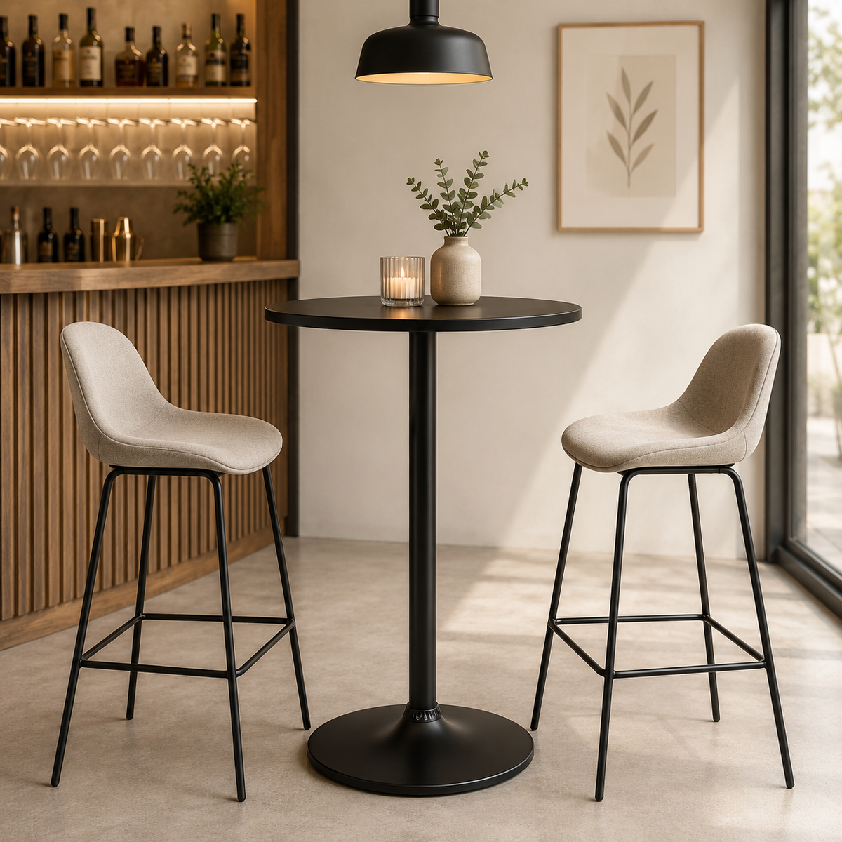 Mesa Alta para Bar cubierta Negra Guji D60cm