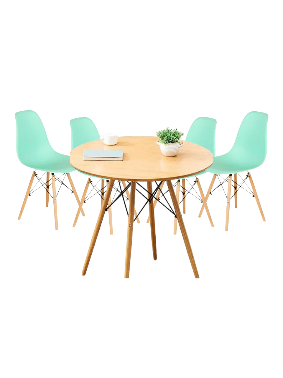 Juego de Comedor Eames Round Madera 4P