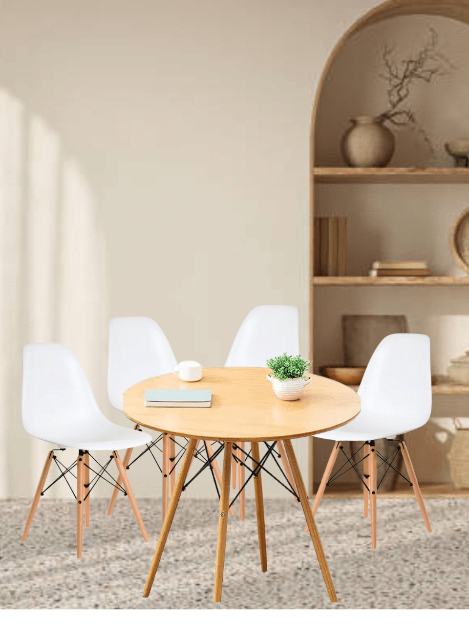 Juego de Comedor Eames Round Madera 4P