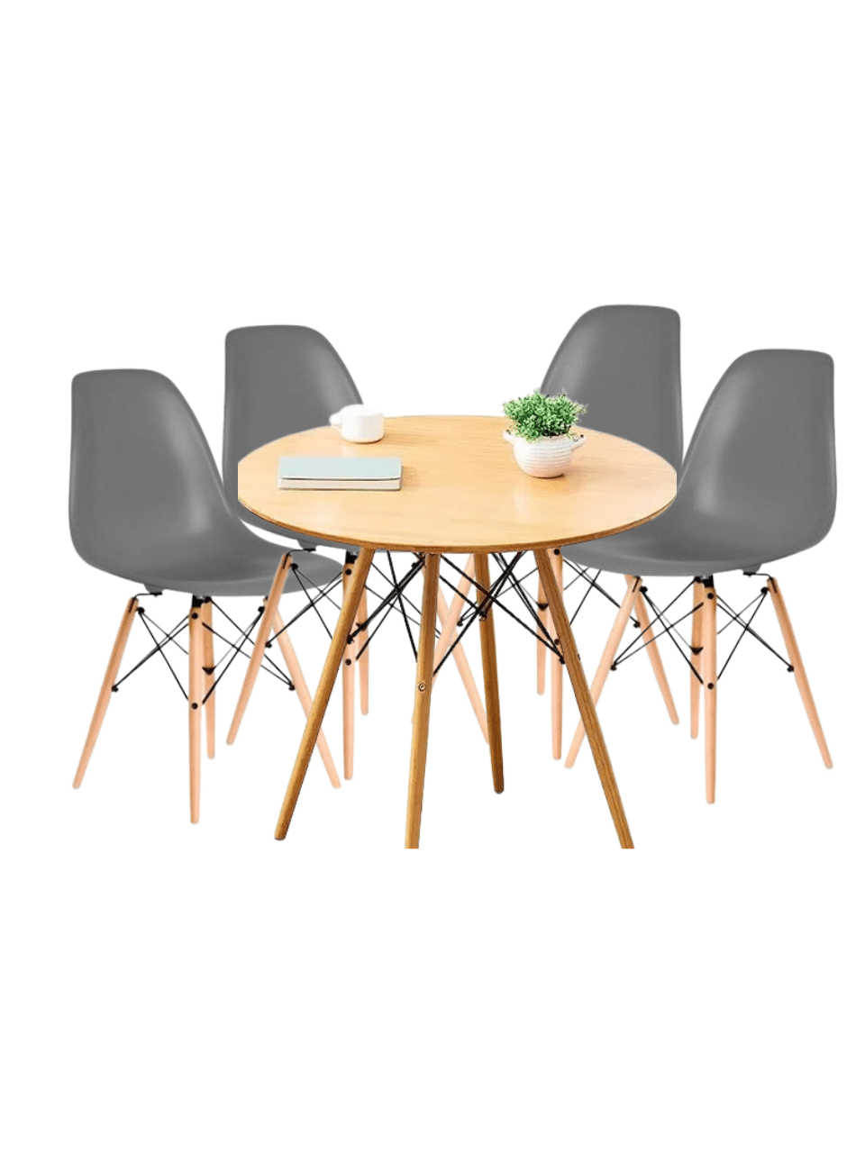 Juego de Comedor Eames Round Madera 4P