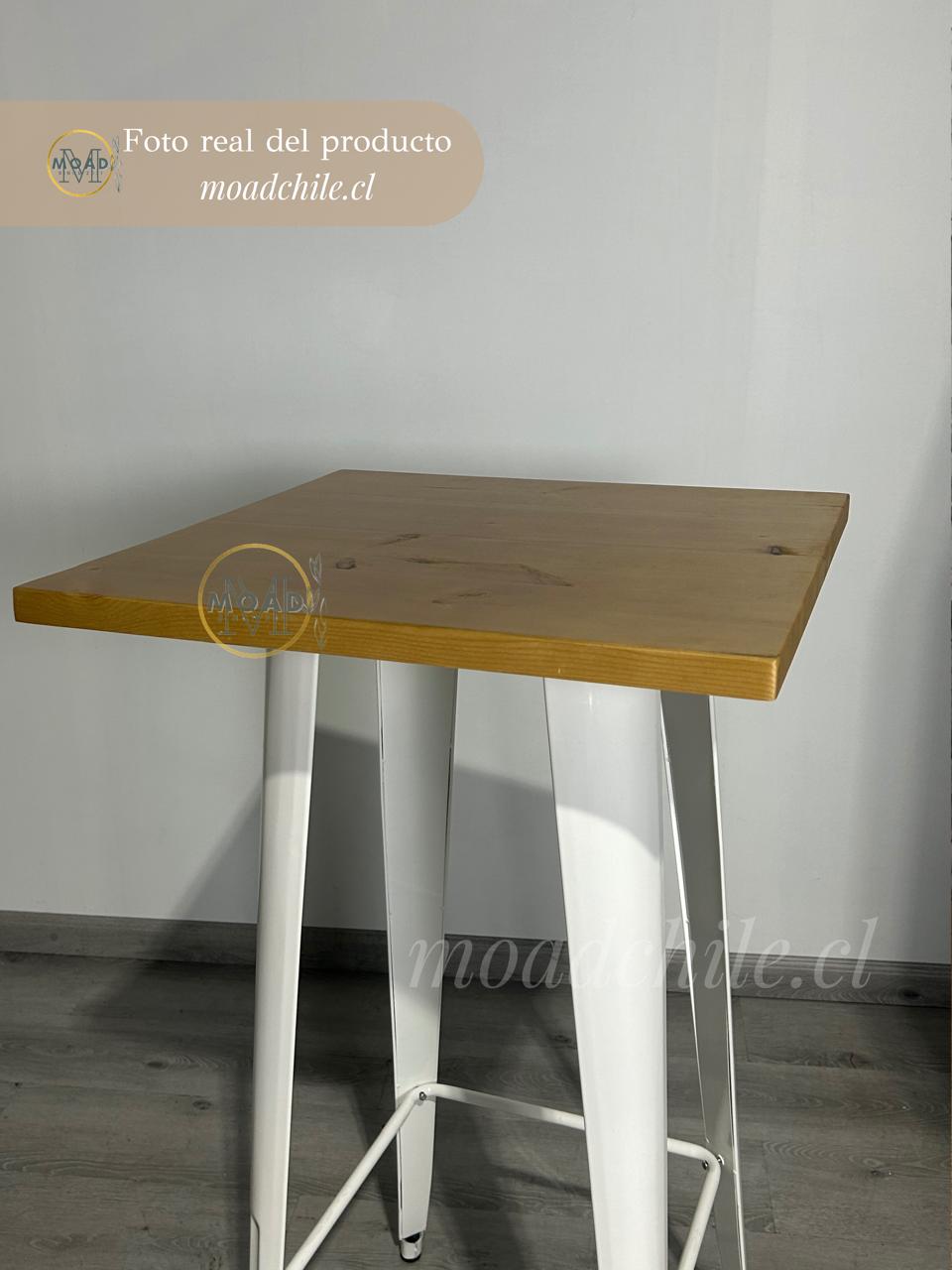 Mesa Bar Alta Tolix 60x60cm (madera clara)