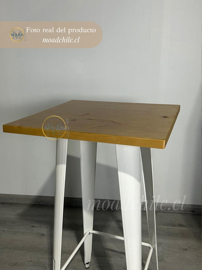 Mesa Bar Alta Tolix 60x60cm (madera clara)