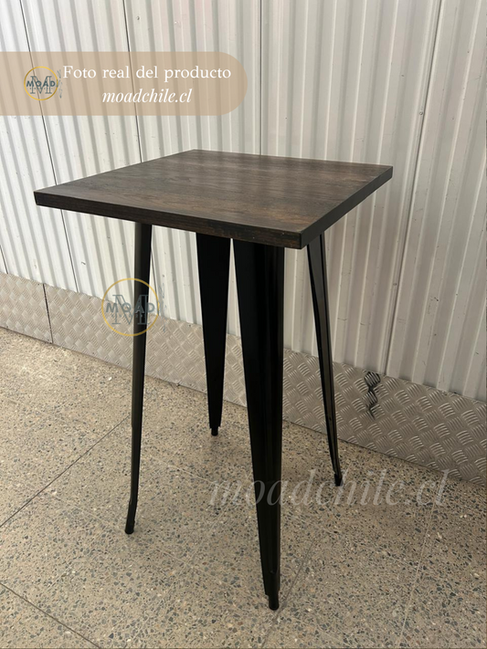 Mesa de bar Tolix 70x70cm Madera Oscura