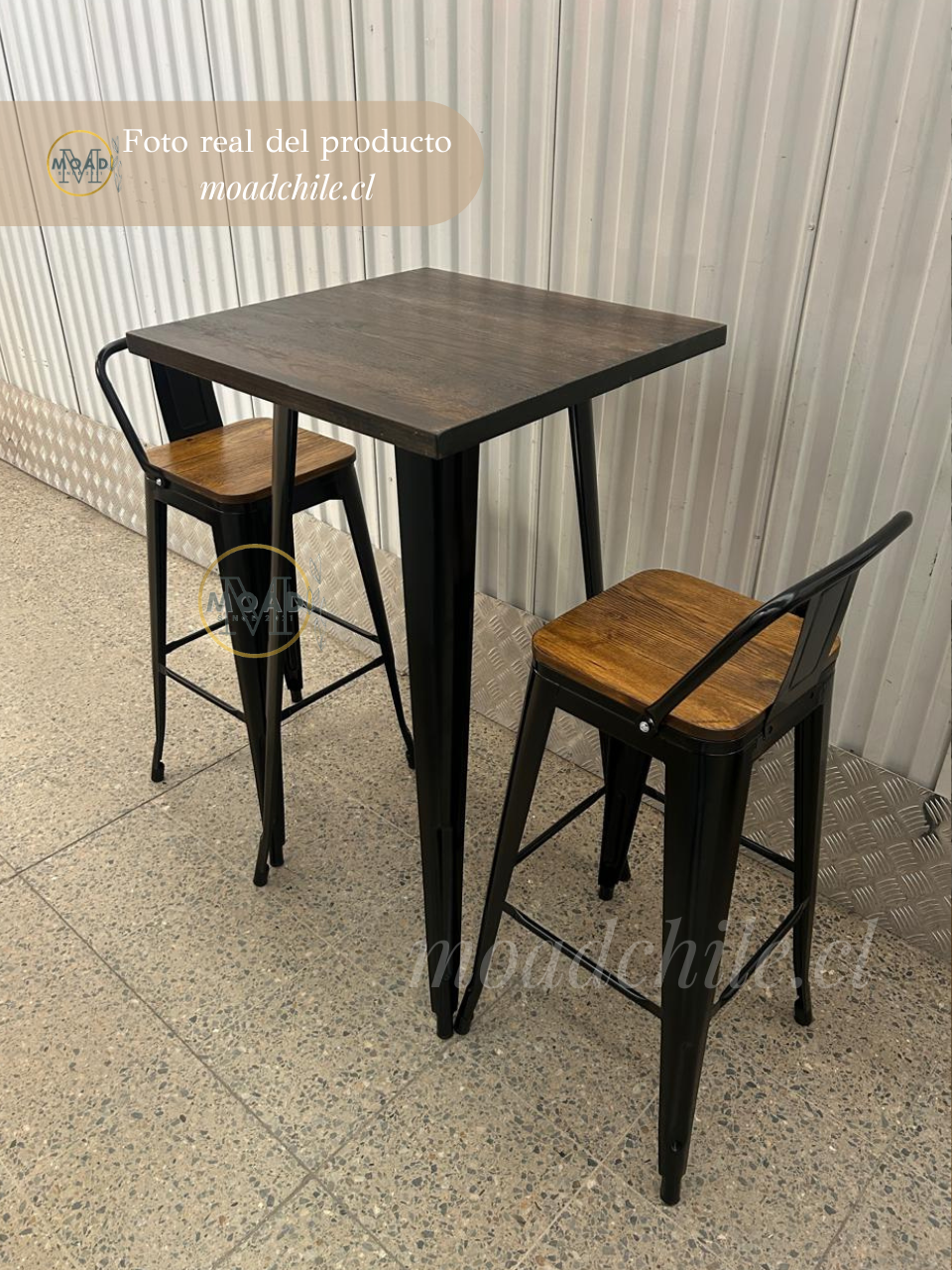 Mesa de bar Tolix 60x60cm Madera Oscura