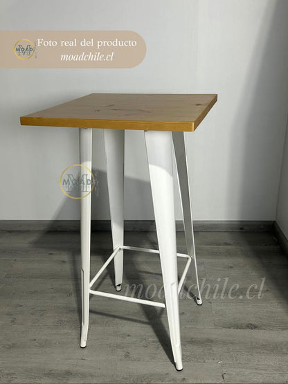 Mesa Bar Alta Tolix 60x60cm (madera clara)
