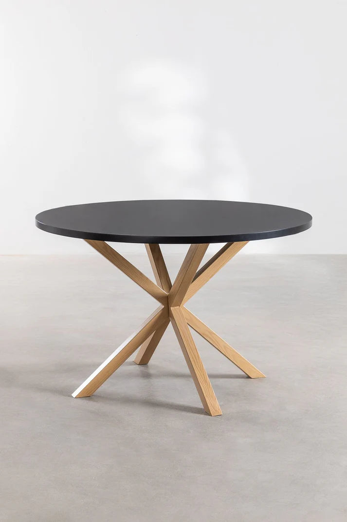 Mesa de Comedor Redonda Cross 100cm - Cubierta de Madera