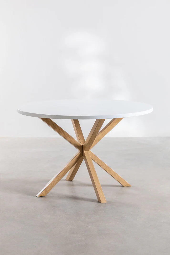 Mesa de Comedor Redonda Cross 120cm - Cubierta de Madera