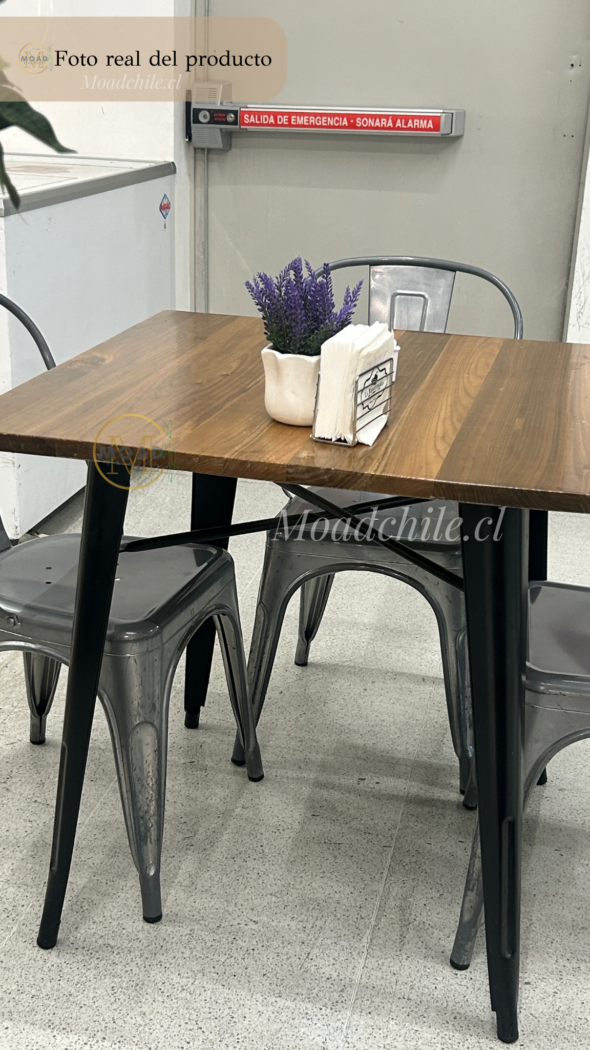 Mesa de comedor Tolix 80x80cm Madera Oscura