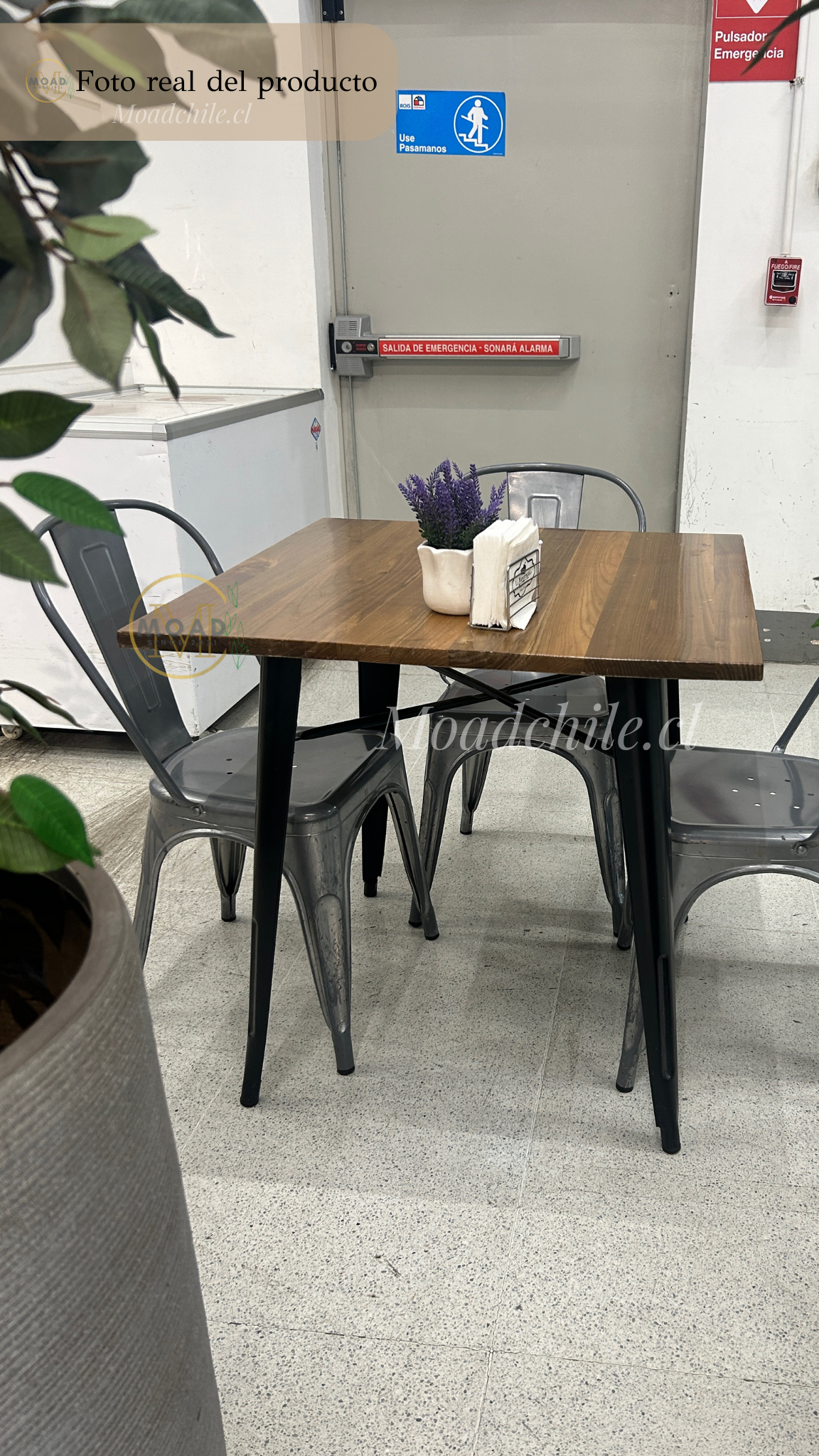 Mesa de comedor Tolix 80x80cm Madera Oscura