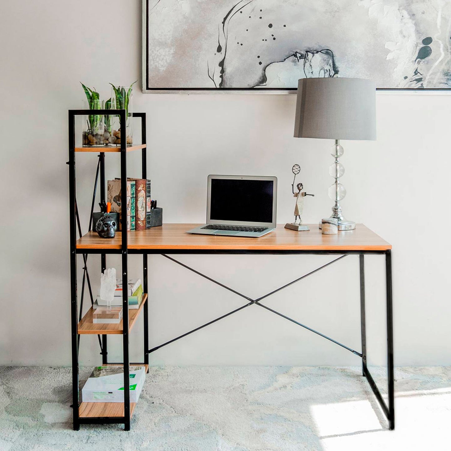 Escritorio Industrial Home Office con Repisas Oslo