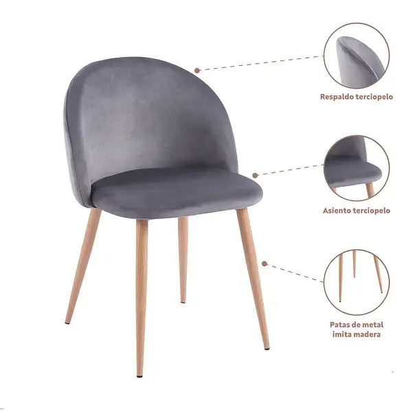 Silla Gabrielle Terciopelo liso (Patas simil Madera)